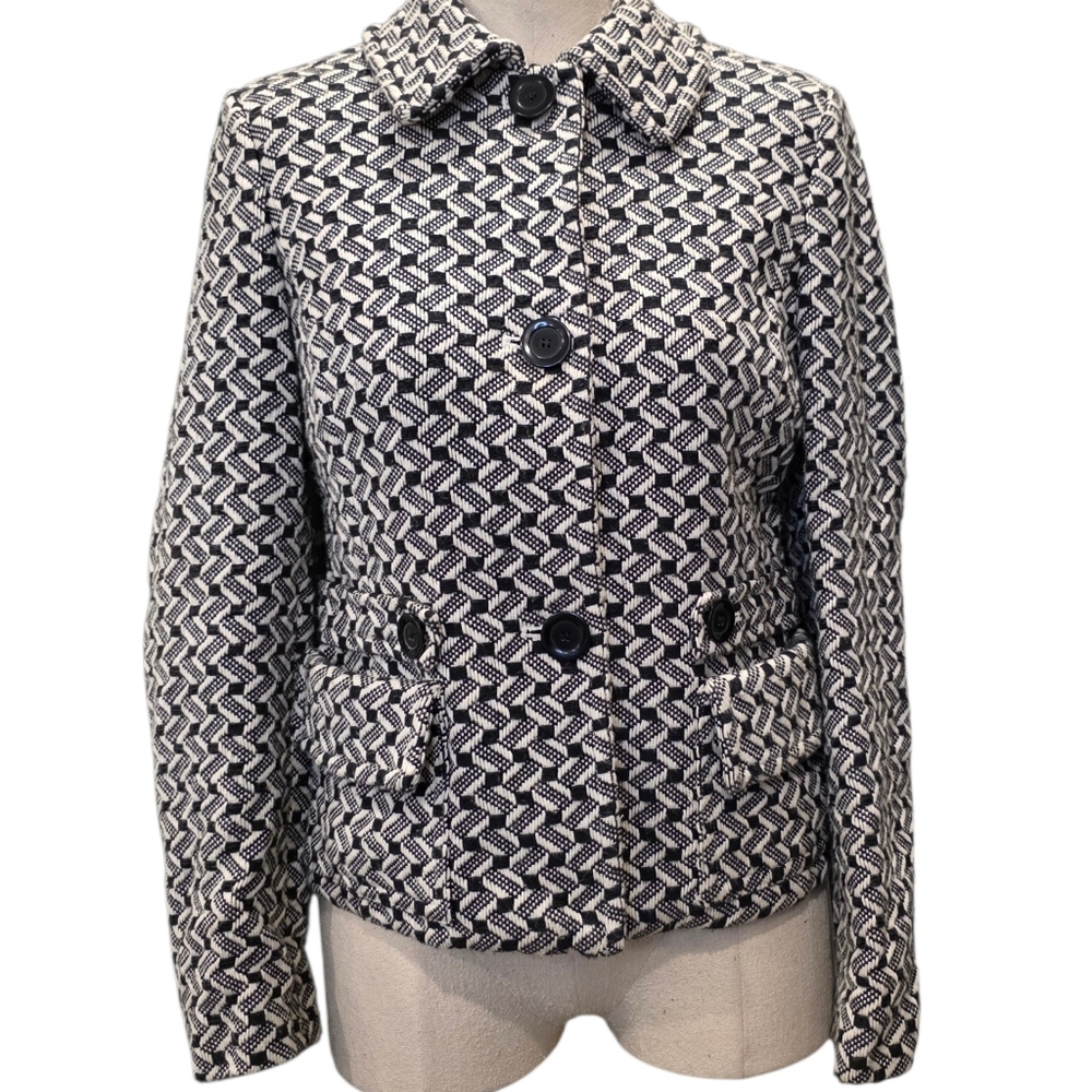 LOFT Elegant Black and White Patterned Blazer
